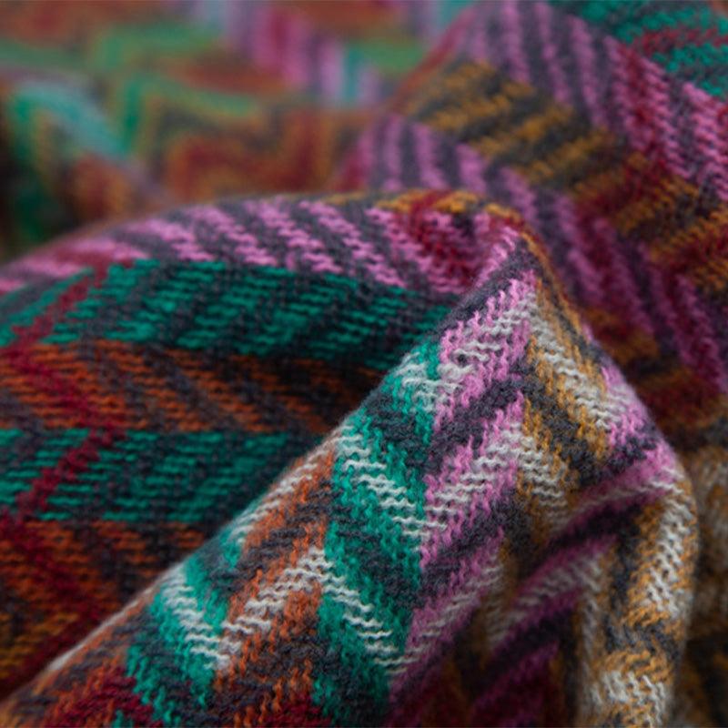 Scialle tibetano con Buddha Stones , nappe colorate, linea ondulata, sciarpa da viaggio invernale e accogliente