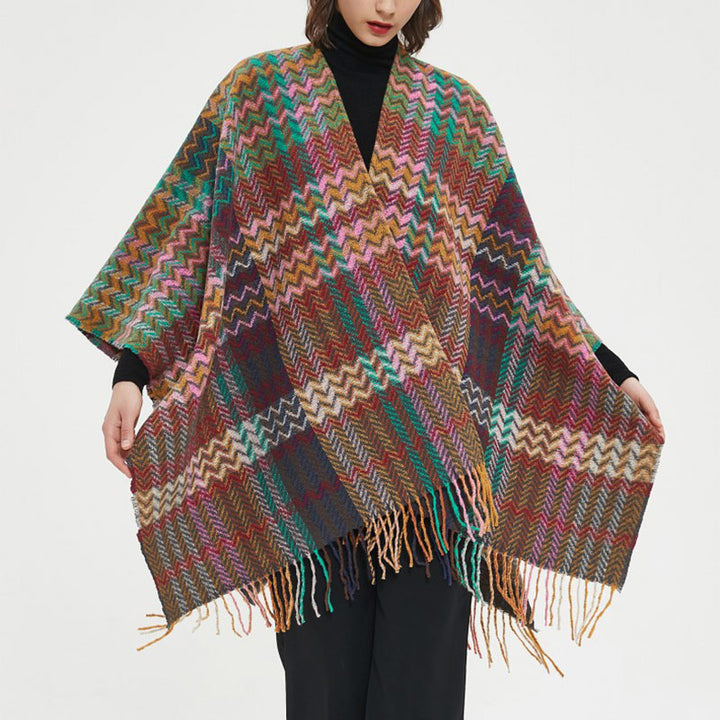 Scialle tibetano con Buddha Stones , nappe colorate, linea ondulata, sciarpa da viaggio invernale e accogliente