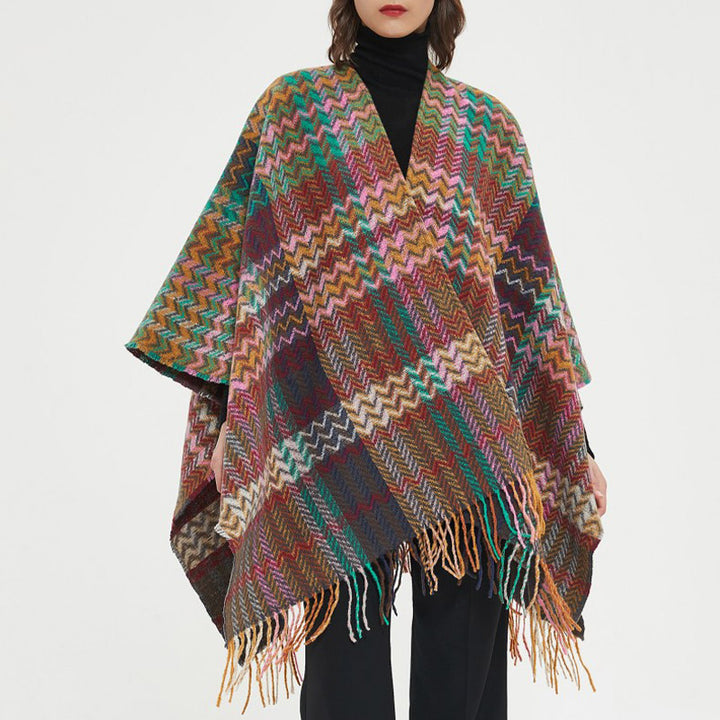 Scialle tibetano con Buddha Stones , nappe colorate, linea ondulata, sciarpa da viaggio invernale e accogliente