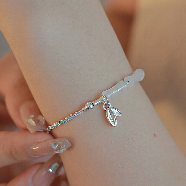 Braccialetto della fortuna con motivo di bambù e peridoto in argento sterling 925 Buddha Stones - Bambù peridoto bianco (circonferenza polso 14-17 cm) - image 6