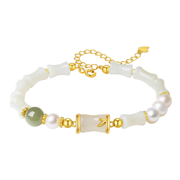 Bracciale Buddha Stones 925 Sterling Silver Hetian Naturale Giada Bianca Bambù Benedizione Fortuna Bracciale