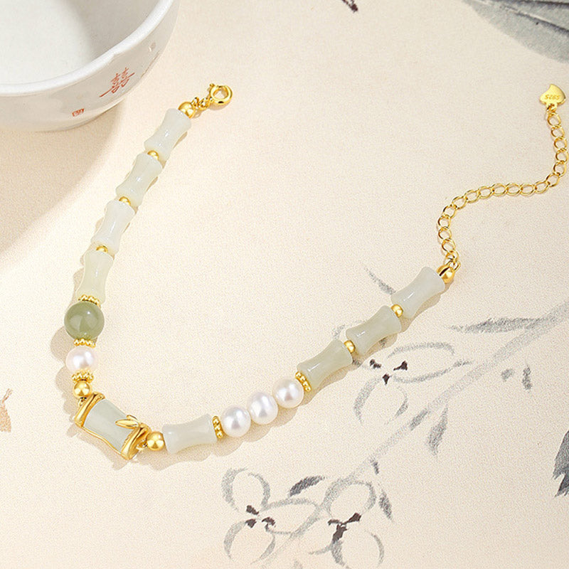 Bracciale Buddha Stones 925 Sterling Silver Hetian Naturale Giada Bianca Bambù Benedizione Fortuna Bracciale