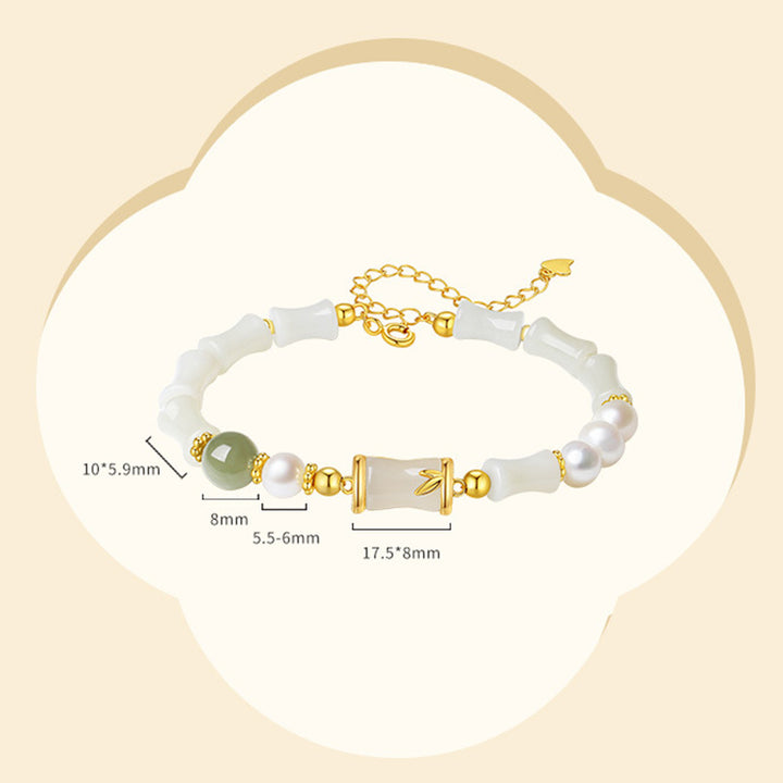 Bracciale Buddha Stones 925 Sterling Silver Hetian Naturale Giada Bianca Bambù Benedizione Fortuna Bracciale
