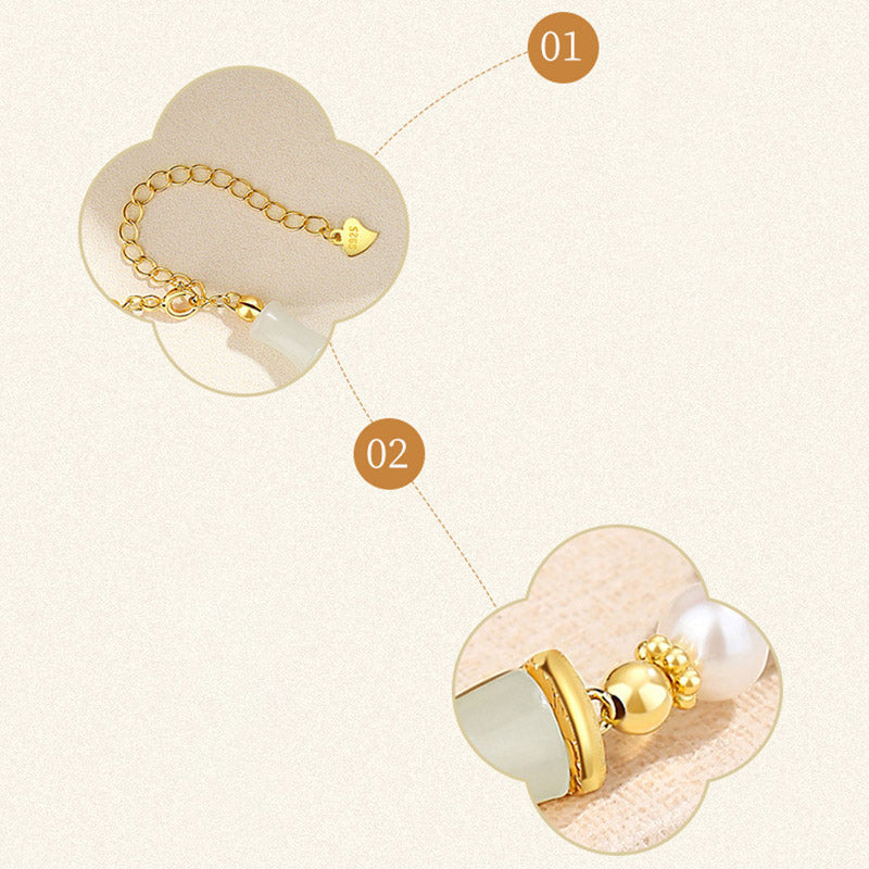 Bracciale Buddha Stones 925 Sterling Silver Hetian Naturale Giada Bianca Bambù Benedizione Fortuna Bracciale