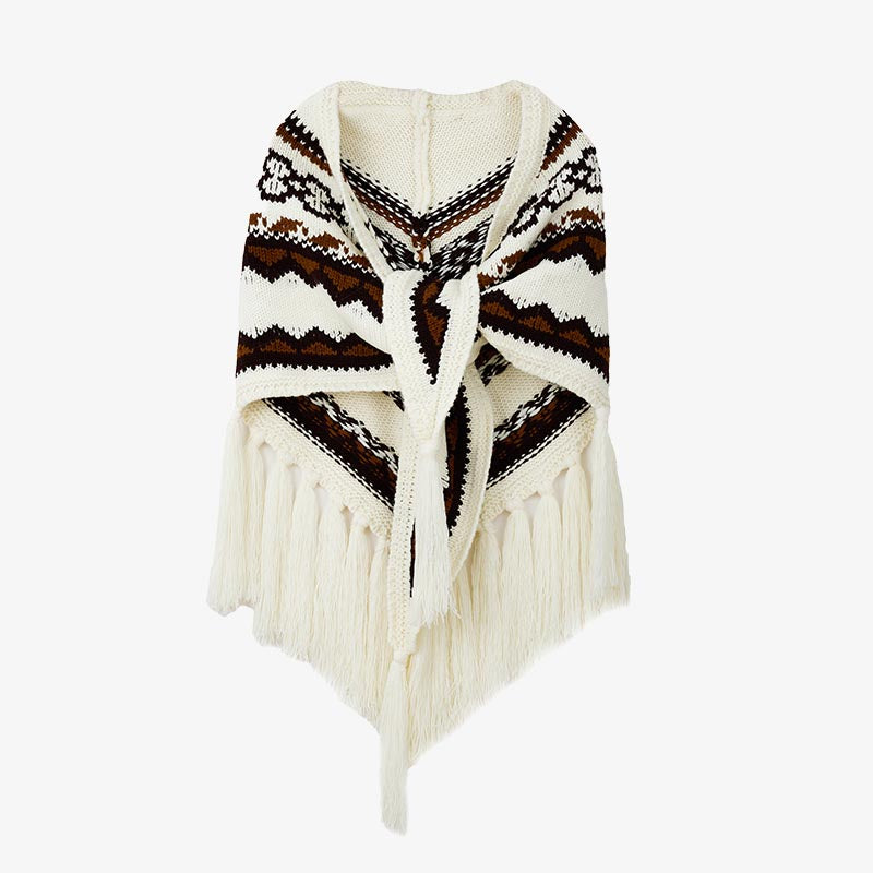 Scialle triangolare tibetano con Buddha Stones e nappe a righe, sciarpa da viaggio invernale e accogliente