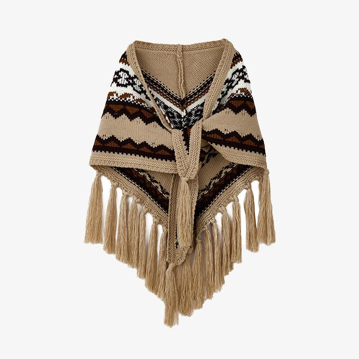 Scialle triangolare tibetano con Buddha Stones e nappe a righe, sciarpa da viaggio invernale e accogliente