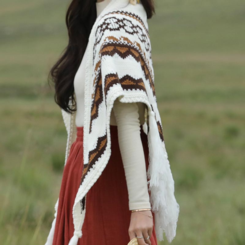 Scialle triangolare tibetano con Buddha Stones e nappe a righe, sciarpa da viaggio invernale e accogliente