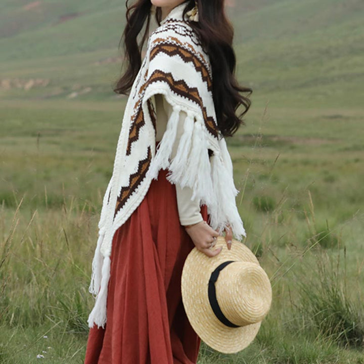 Scialle triangolare tibetano con Buddha Stones e nappe a righe, sciarpa da viaggio invernale e accogliente