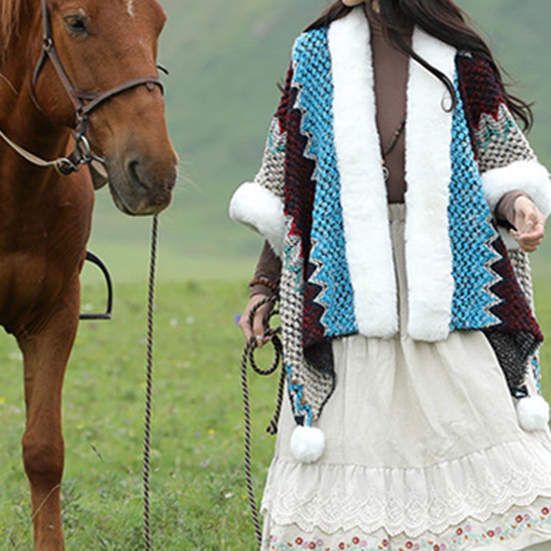 Buddha Stones multicolore con linee ondulate tibetane, cappotto invernale, sciarpa da viaggio avvolgente