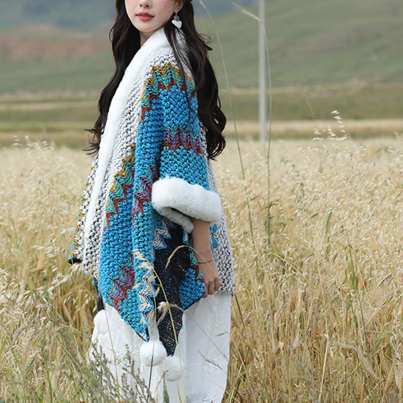 Buddha Stones multicolore con linee ondulate tibetane, cappotto invernale, sciarpa da viaggio avvolgente