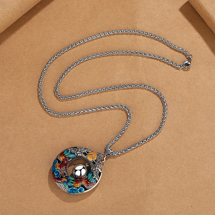 Buddha Stones Anno del Drago Draghi doppi colorati che giocano con perline Collana di protezione in rame con ciondolo