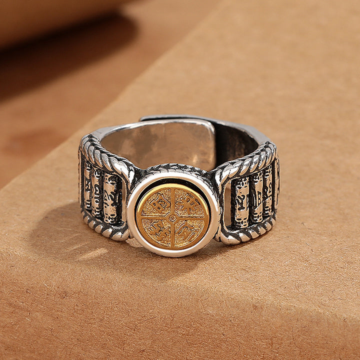 Buddha Stones Tibetano Om Mani Padme Hum Disegno Intagliato Moneta di Rame Purezza Anello Rotante