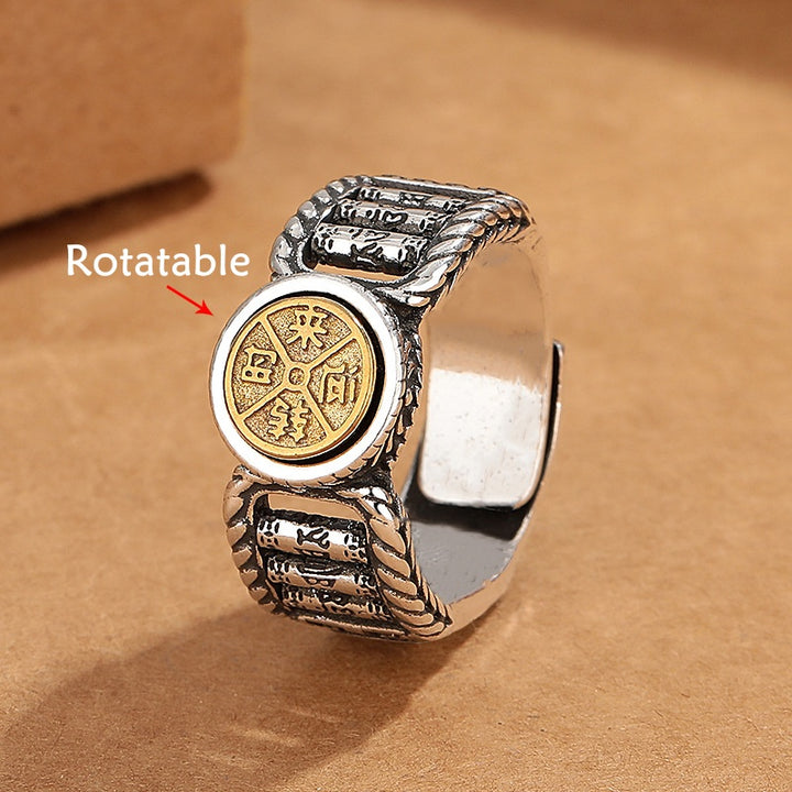 Buddha Stones Tibetano Om Mani Padme Hum Disegno Intagliato Moneta di Rame Purezza Anello Rotante