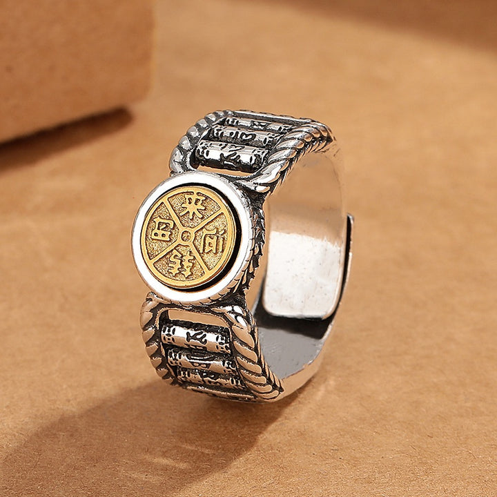 Buddha Stones Tibetano Om Mani Padme Hum Disegno Intagliato Moneta di Rame Purezza Anello Rotante