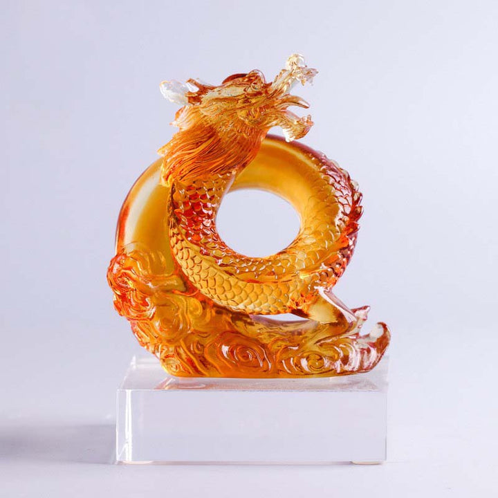Buddha Stones Anno del Drago Fatto a mano Zodiaco cinese Drago giallo Liuli Cristallo Pezzo d'arte Protezione Decorazione dell'ufficio domestico