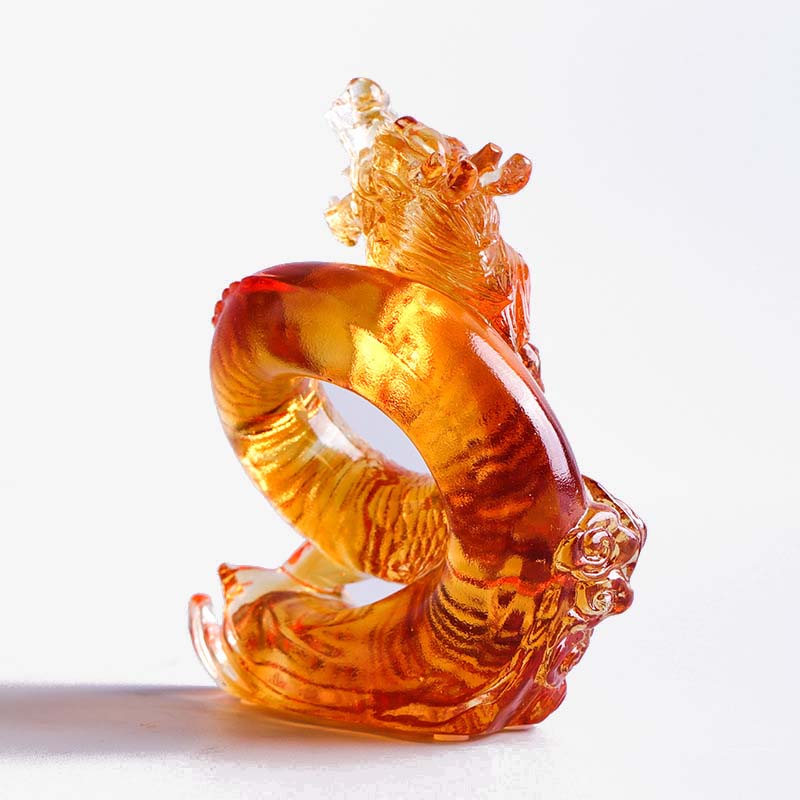 Buddha Stones Anno del Drago Fatto a mano Zodiaco cinese Drago giallo Liuli Cristallo Pezzo d'arte Protezione Decorazione dell'ufficio domestico