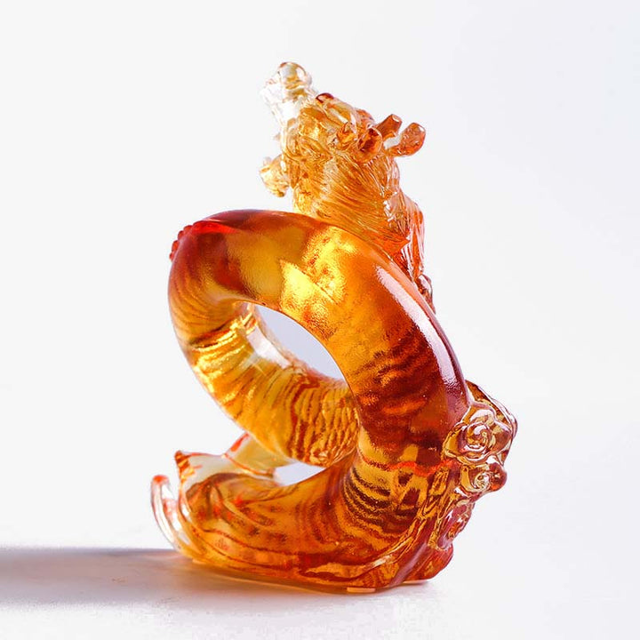 Buddha Stones Anno del Drago Fatto a mano Zodiaco cinese Drago giallo Liuli Cristallo Pezzo d'arte Protezione Decorazione dell'ufficio domestico