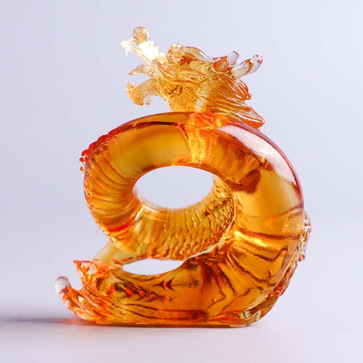 Buddha Stones Anno del Drago Fatto a mano Zodiaco cinese Drago giallo Liuli Cristallo Pezzo d'arte Protezione Decorazione dell'ufficio domestico