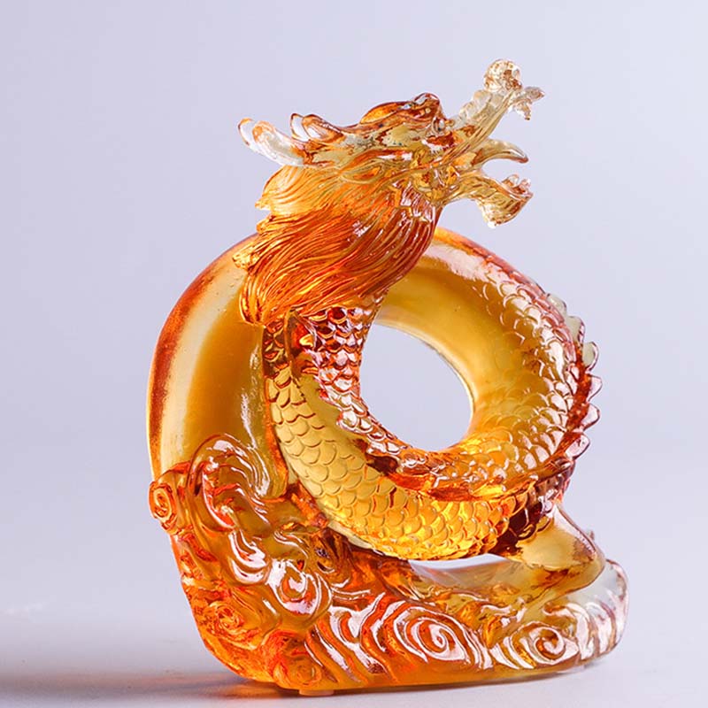 Buddha Stones Anno del Drago Fatto a mano Zodiaco cinese Drago giallo Liuli Cristallo Pezzo d'arte Protezione Decorazione dell'ufficio domestico