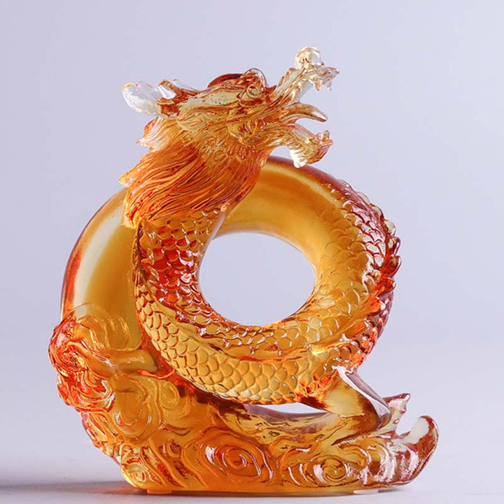 Buddha Stones Anno del Drago Fatto a mano Zodiaco cinese Drago giallo Liuli Cristallo Pezzo d'arte Protezione Decorazione dell'ufficio domestico