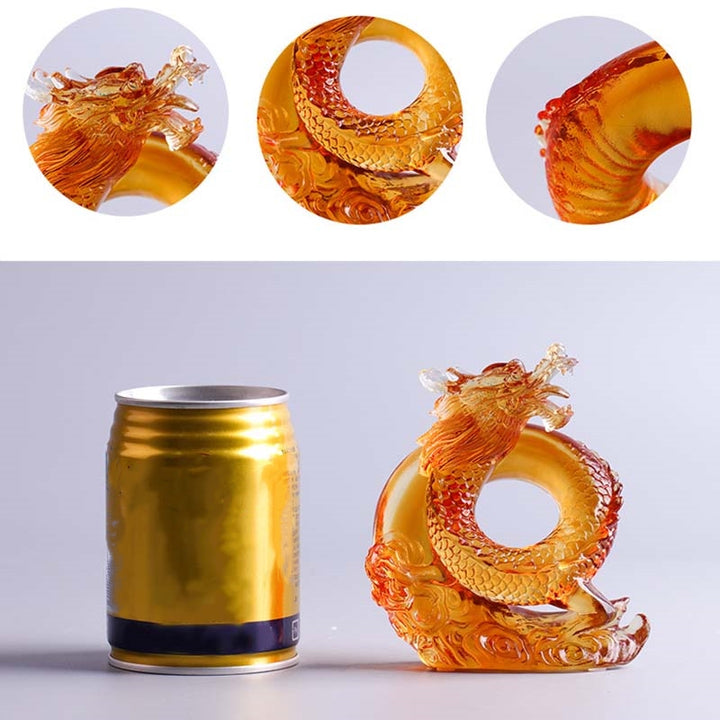Buddha Stones Anno del Drago Fatto a mano Zodiaco cinese Drago giallo Liuli Cristallo Pezzo d'arte Protezione Decorazione dell'ufficio domestico