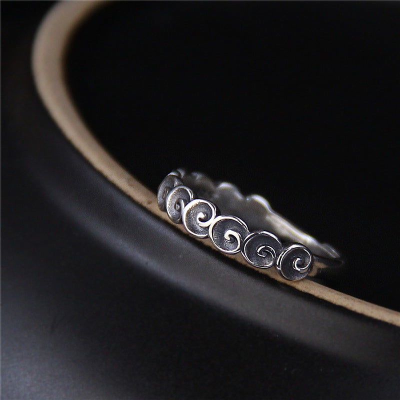 Anello inciso con nuvole di buon auspicio in argento sterling 925 Buddha Stones