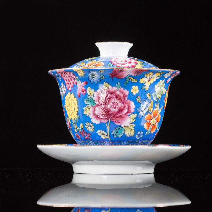 Buddha Stones Peony Flowers Ceramic Gaiwan Sancai Tazza da tè Kung Fu Tazza da tè e piattino con coperchio