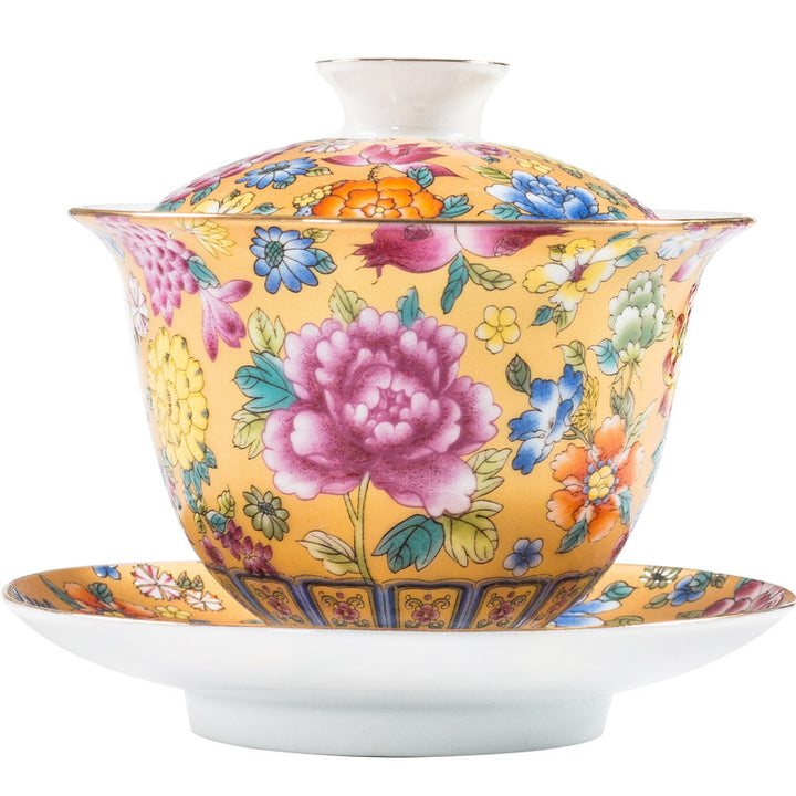 Buddha Stones Peony Flowers Ceramic Gaiwan Sancai Tazza da tè Kung Fu Tazza da tè e piattino con coperchio