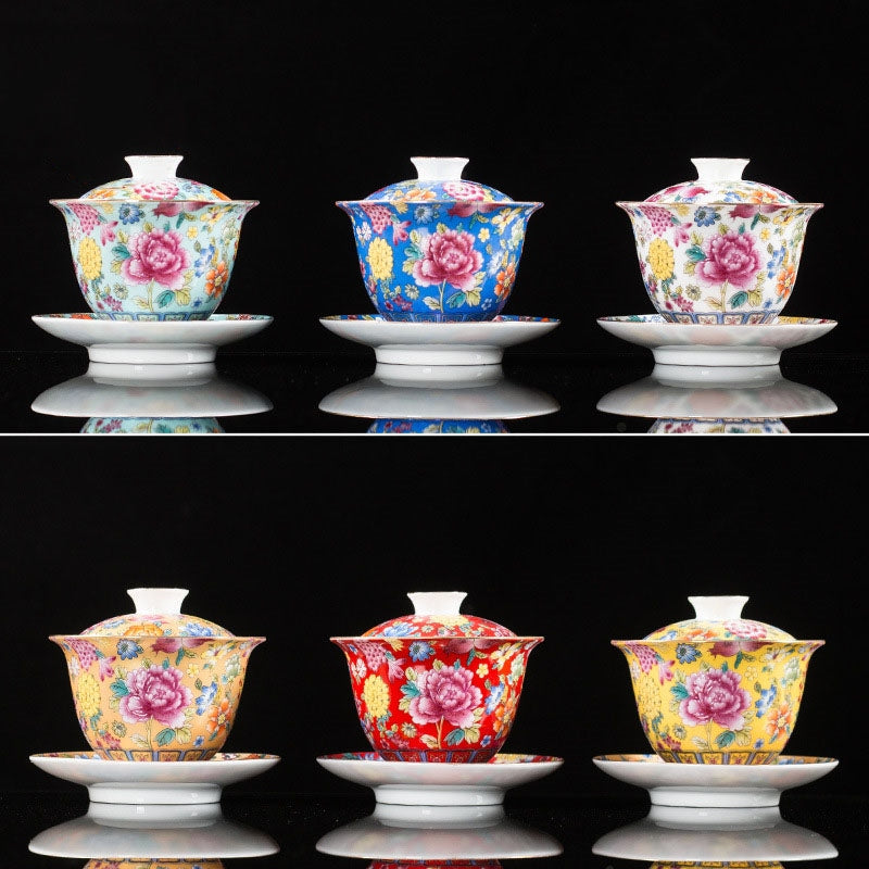 Buddha Stones Peony Flowers Ceramic Gaiwan Sancai Tazza da tè Kung Fu Tazza da tè e piattino con coperchio