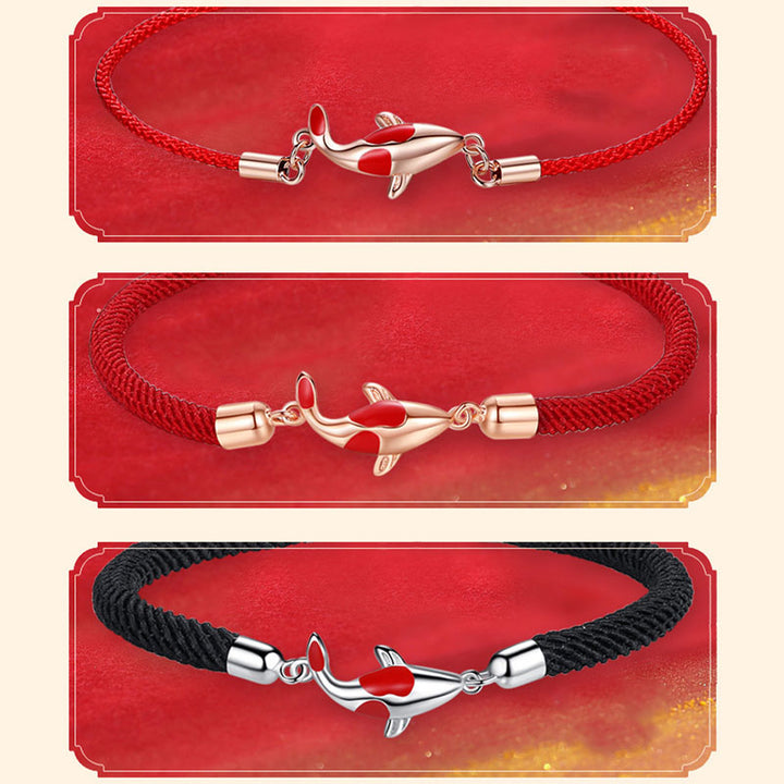 Braccialetto di coppia a catena intrecciata con pesce koi, fortuna e ricchezza, Buddha Stones