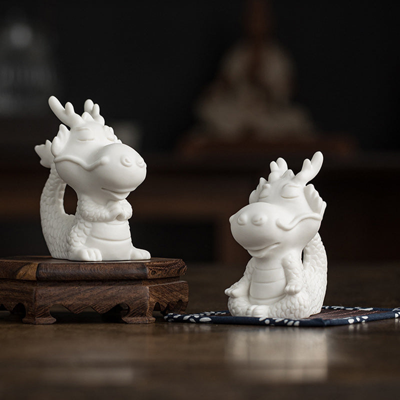Buddha Stones Anno del drago Fortuna Porcellana bianca Ceramica Tè Animale domestico Figurina Decorazione per la casa