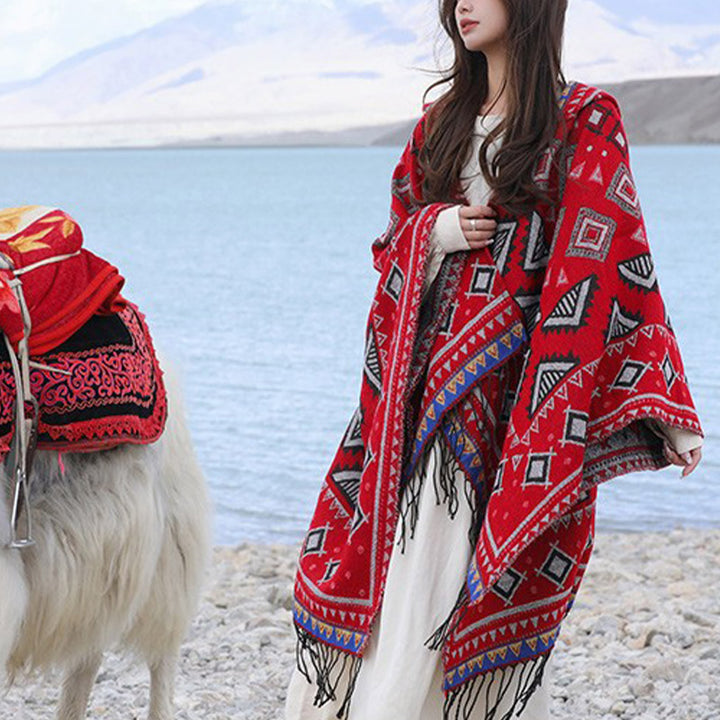 Buddha Stones tibetano con motivo a triangolo, con cappuccio, invernale, comodo, da viaggio