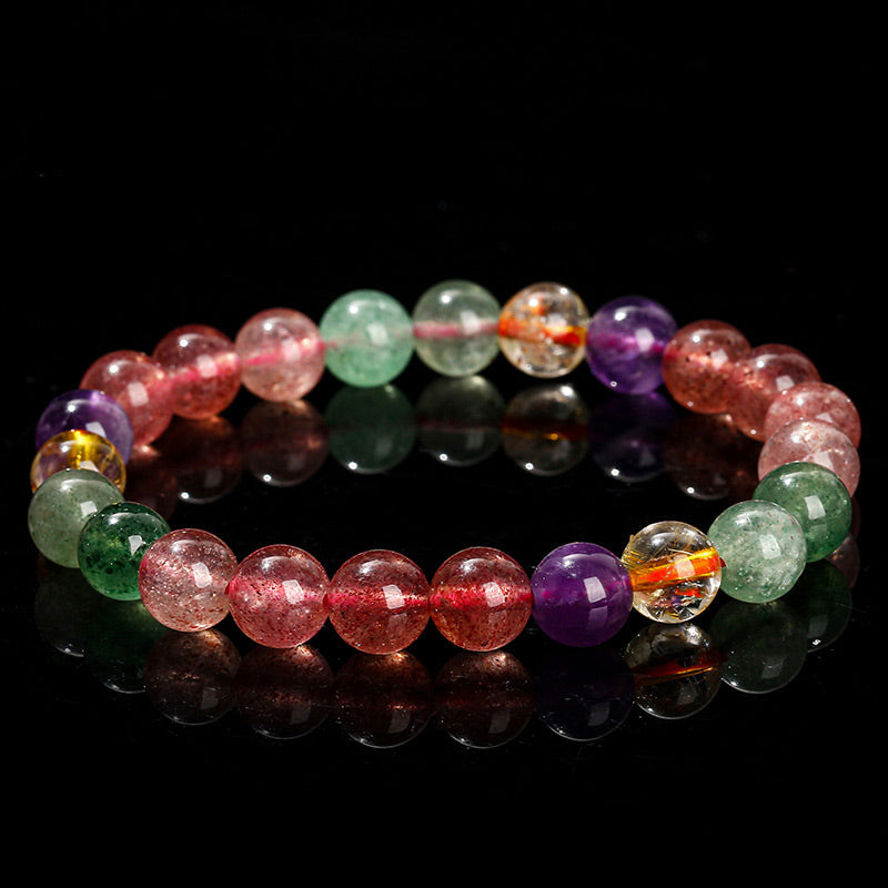 Braccialetto di perline di guarigione dell'amore in quarzo fragola multicolore naturale Buddha Stones