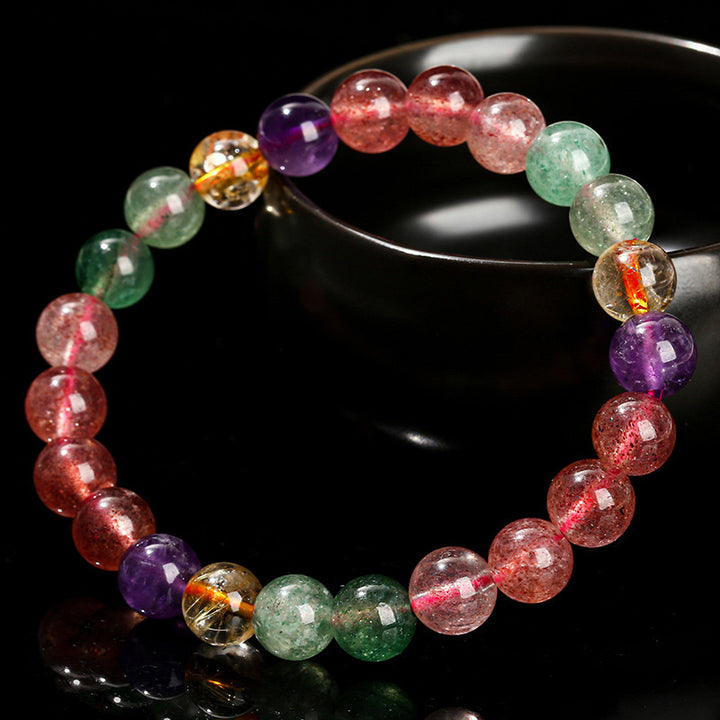 Braccialetto di perline di guarigione dell'amore in quarzo fragola multicolore naturale Buddha Stones