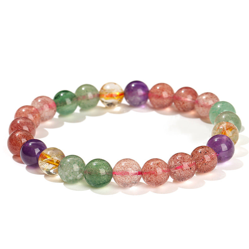 Braccialetto di perline di guarigione dell'amore in quarzo fragola multicolore naturale Buddha Stones