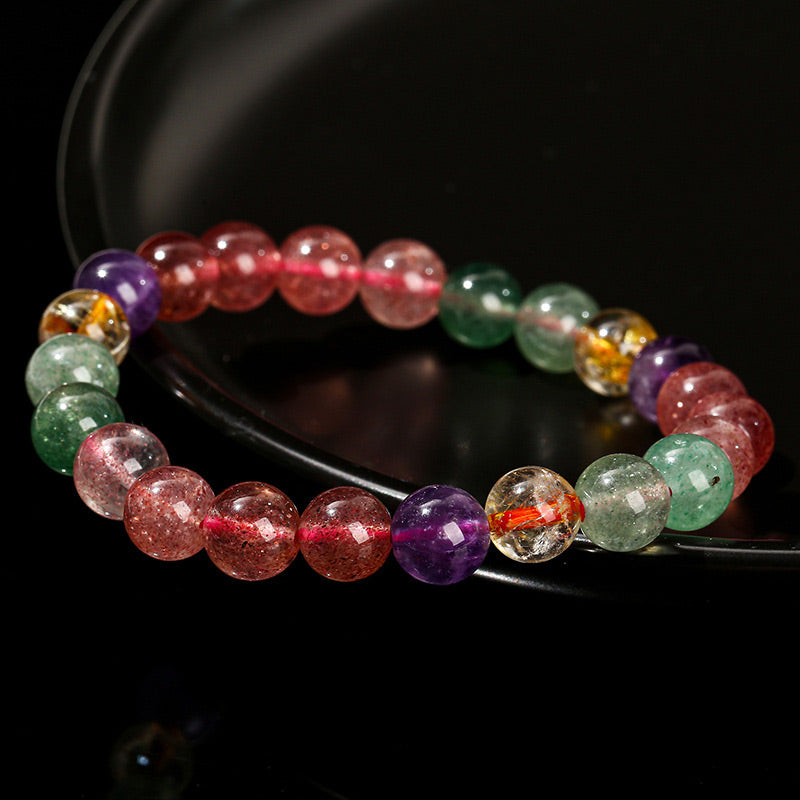 Braccialetto di perline di guarigione dell'amore in quarzo fragola multicolore naturale Buddha Stones
