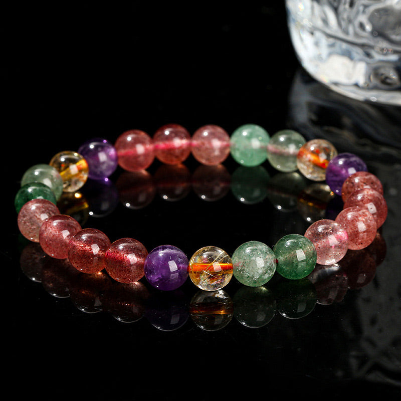 Braccialetto di perline di guarigione dell'amore in quarzo fragola multicolore naturale Buddha Stones