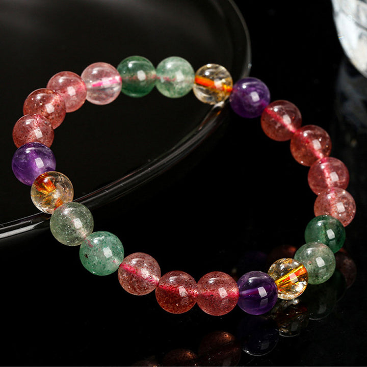 Braccialetto di perline di guarigione dell'amore in quarzo fragola multicolore naturale Buddha Stones