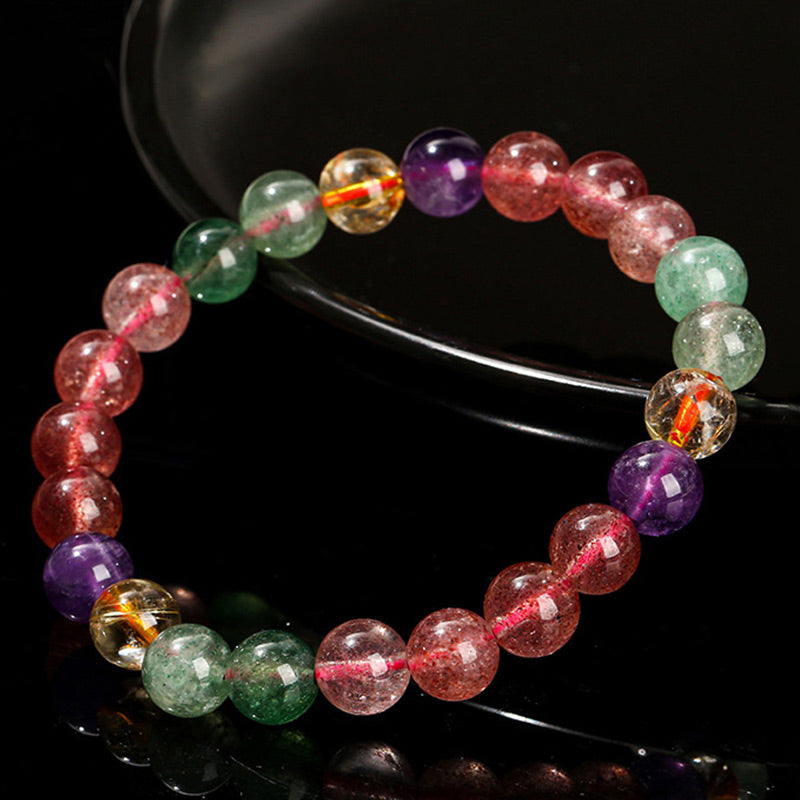 Braccialetto di perline di guarigione dell'amore in quarzo fragola multicolore naturale Buddha Stones