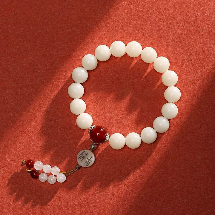 Buddha Stones Semi di Bodhi Agata rossa Ossidiana nera Cristallo rosa Quarzo rutilato Bracciale Mala da polso della pace