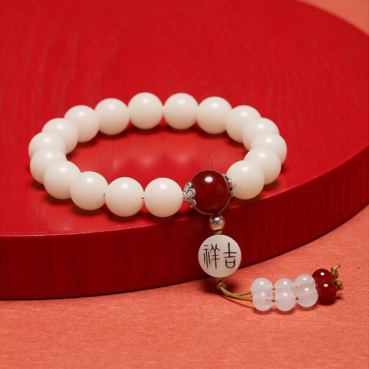 Buddha Stones Semi di Bodhi Agata rossa Ossidiana nera Cristallo rosa Quarzo rutilato Bracciale Mala da polso della pace