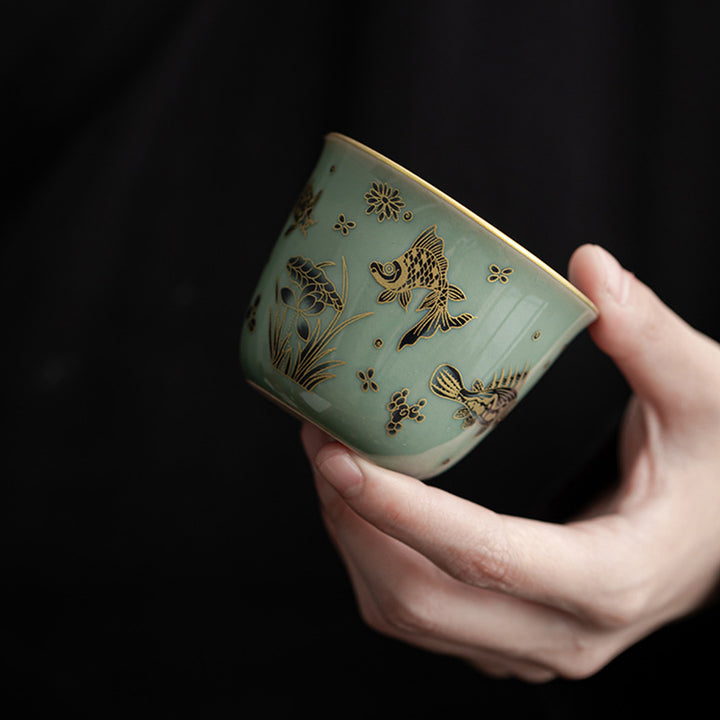 Buddha Stones Farfalla Fiore Loto Koi Pesce Prugna Fiore Tazza da Tè in Ceramica Kung Fu Tazza da Tè 100ml