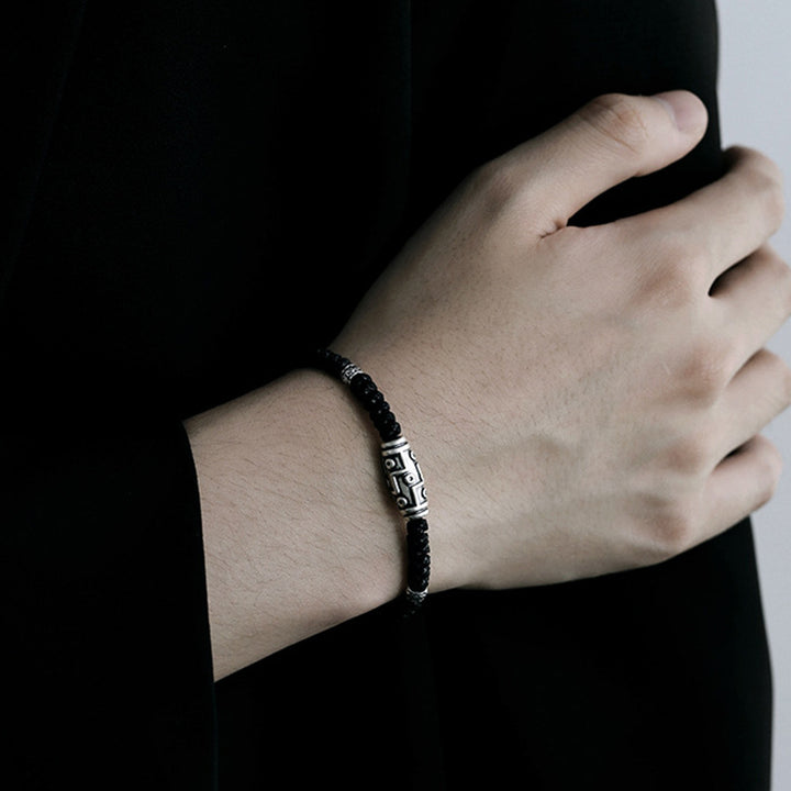 Braccialetto di corda della benedizione con perline Dzi a nove occhi in argento sterling 999 Buddha Stones - image 12