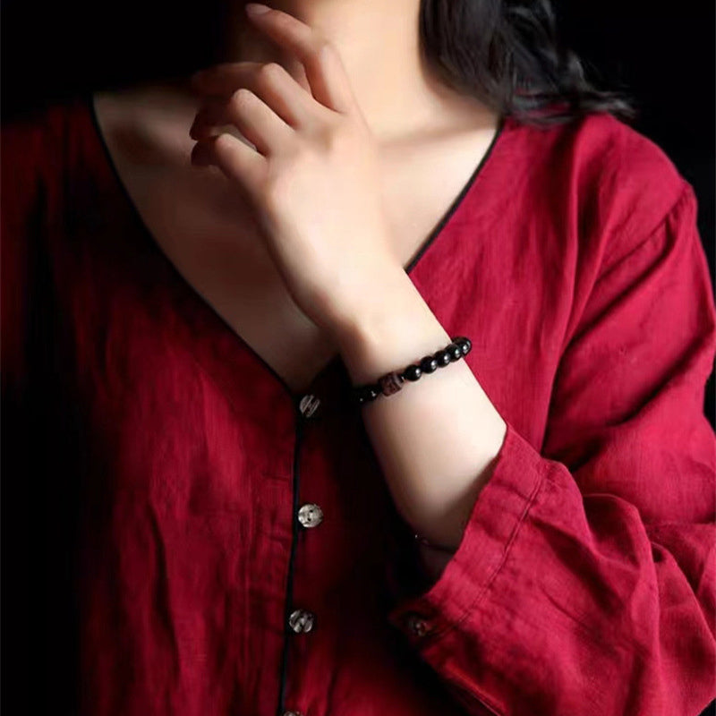 Buddha Stones Oro Naturale Ossidiana Lucente Arcobaleno Ossidiana Om Mani Padme Hum Fu Carattere Braccialetto di Guarigione