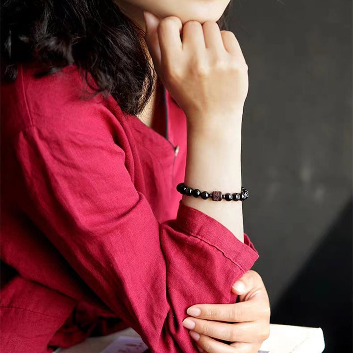 Buddha Stones Oro Naturale Ossidiana Lucente Arcobaleno Ossidiana Om Mani Padme Hum Fu Carattere Braccialetto di Guarigione