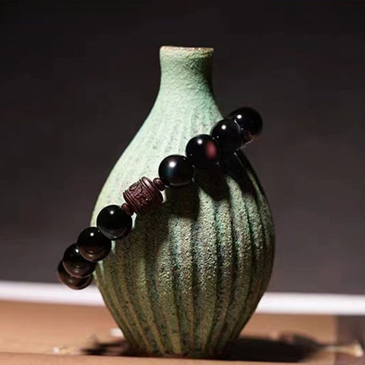 Buddha Stones Oro Naturale Ossidiana Lucente Arcobaleno Ossidiana Om Mani Padme Hum Fu Carattere Braccialetto di Guarigione