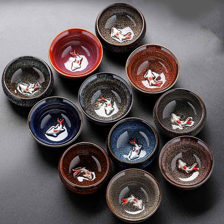 Buddha Stones Piccolo pesce Koi Forno Cambia Cinese Jianzhan Tazza da tè in ceramica Tazza da tè Kung Fu 60ml