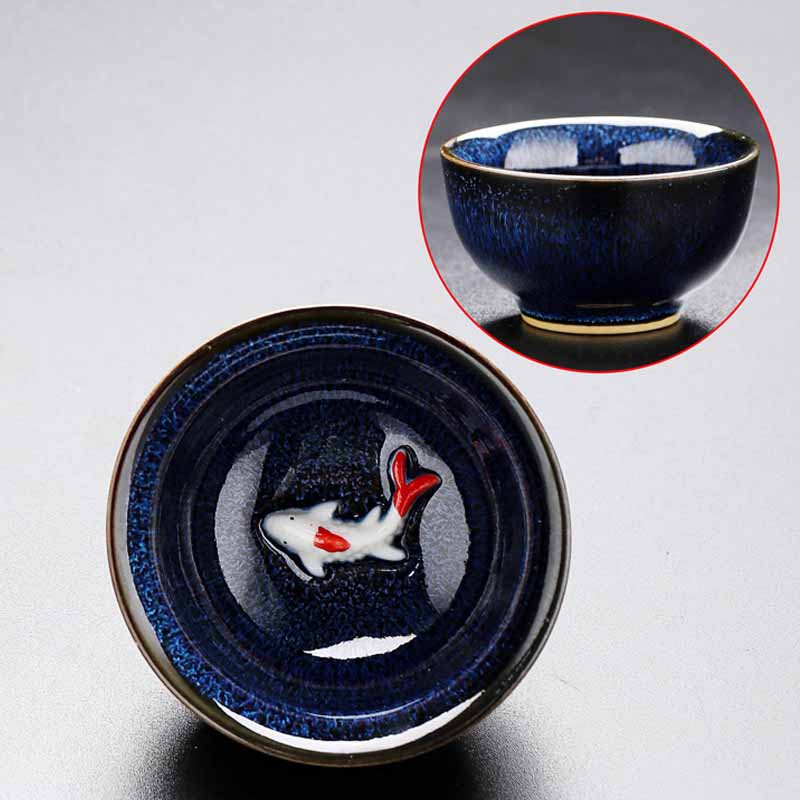 Buddha Stones Piccolo pesce Koi Forno Cambia Cinese Jianzhan Tazza da tè in ceramica Tazza da tè Kung Fu 60ml