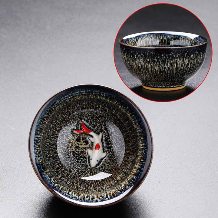 Buddha Stones Piccolo pesce Koi Forno Cambia Cinese Jianzhan Tazza da tè in ceramica Tazza da tè Kung Fu 60ml