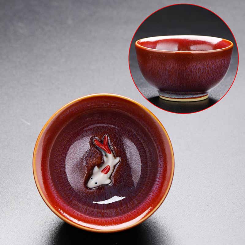 Buddha Stones Piccolo pesce Koi Forno Cambia Cinese Jianzhan Tazza da tè in ceramica Tazza da tè Kung Fu 60ml